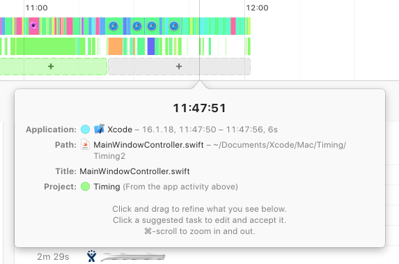 Screenshot demonstrating how Timing tracks time spent with AI assistants